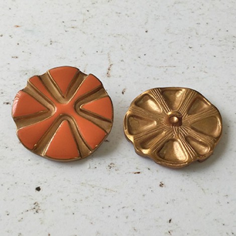 30mm Retro Orange Sun Ray Antique Gold Button with Shank - Each 30mm Retro Orange Sun Ray Antique Gold Button with Shank - Each
