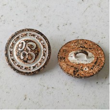 20mm White w-Rust Patina Om Metal Button with Shank - Each
