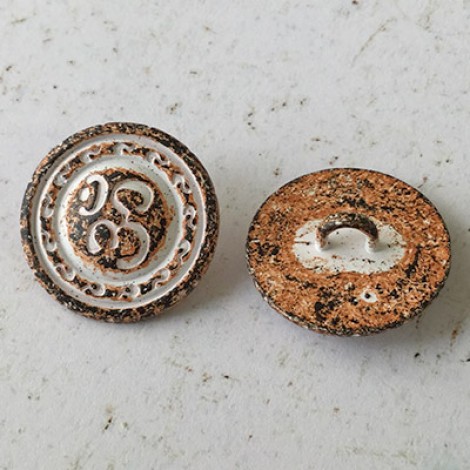 20mm White w-Rust Patina Om Metal Button with Shank