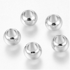 8x5.5mm Platinum Silver Environmentally Plated Brass Round Beads w-4.5mm hole - Pk of 10