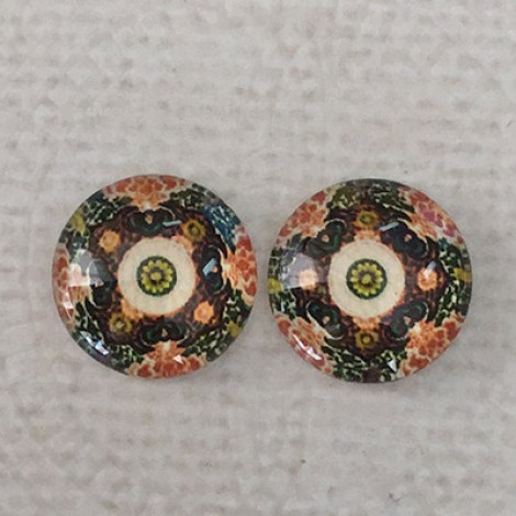 12mm Art Glass Backed Cabochons  - Oriental Floral Design 3