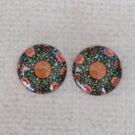 12mm Art Glass Backed Cabochons  - Oriental Floral Design 4