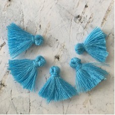 15mm Tiny Cotton Tassels - Mid Turquoise Pack of 10