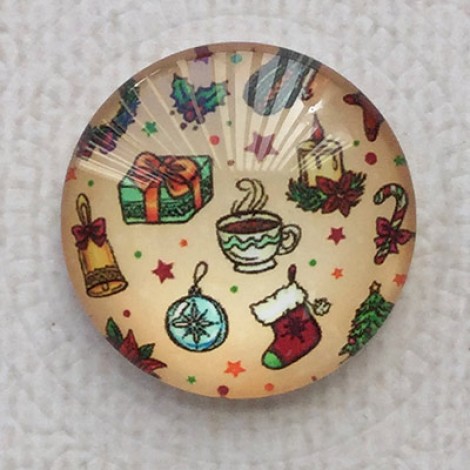 25mm Art Glass Backed Cabochons - Xmas Designs 12