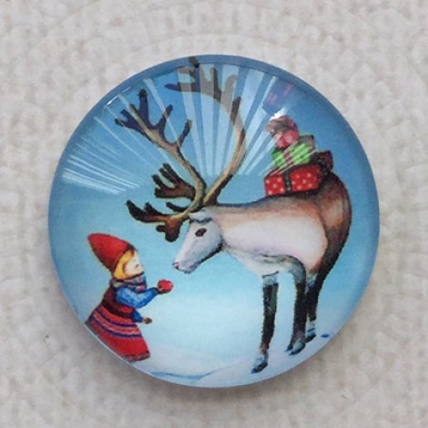 25mm Art Glass Backed Cabochons - Xmas Designs 9 - Each