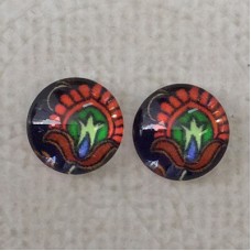 10mm Art Glass Backed Cabochons - Mod 60's Design 5 - Per Pair