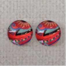 10mm Art Glass Backed Cabochons - Mod 60's Design 8 - Per Pair