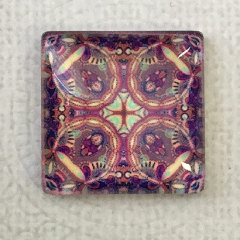 25mm Art Glass Backed Square Cabochons - Mosaic Design 5