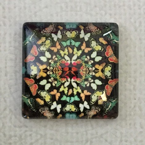 25mm Art Glass Backed Square Cabochons - Mosaic Design 6