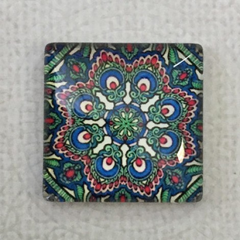 25mm Art Glass Backed Square Cabochons - Mosaic Design 7