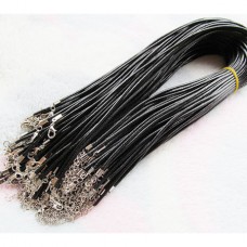 17-18in (42cm) 1.5mm Waxed Black Snake Necklaces with Clasp + Extension Chain - Pack of 2