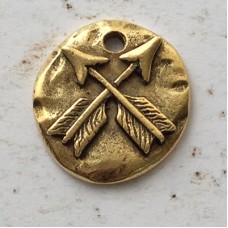 18mm Nunn Design Organic Crossed Arrows Charm - Antique Gold - Each