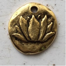 18mm Nunn Design Organic Lotus Charm - Antique Gold - Each