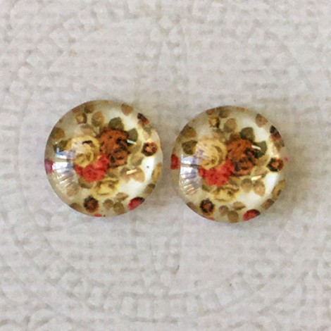 12mm Art Glass Backed Cabochons - Tiny Flowers 10 - Per Pair 12mm Art Glass Backed Cabochons - Tiny Flowers 10 - Per Pair