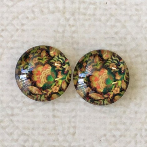 12mm Art Glass Backed Cabochons - Tiny Flowers 9 - Per Pair