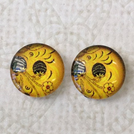 12mm Art Glass Backed Cabochons - Flower Mix 1 - Per Pair 12mm Art Glass Backed Cabochons - Flower Mix 1 - Per Pair