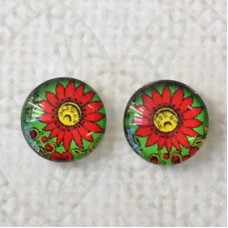 12mm Art Glass Backed Cabochons - Flower Mix 10 - Per Pair