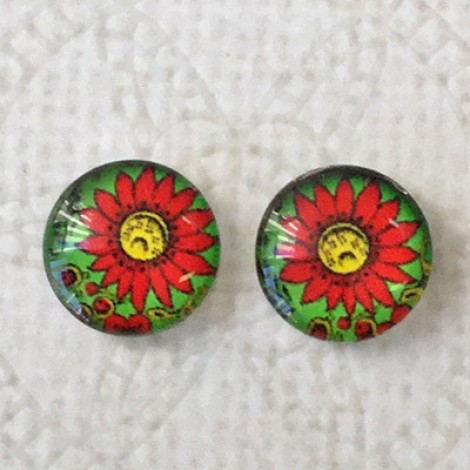 12mm Art Glass Backed Cabochons - Flower Mix 10 - Per Pair 12mm Art Glass Backed Cabochons - Flower Mix 10 - Per Pair