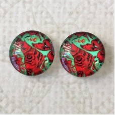 12mm Art Glass Backed Cabochons - Flower Mix 11 - Per Pair
