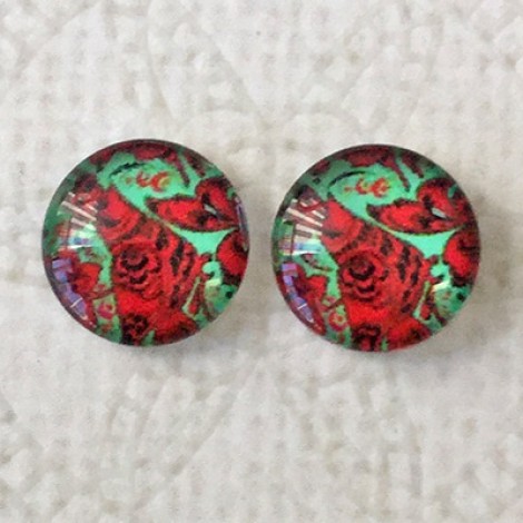 12mm Art Glass Backed Cabochons - Flower Mix 11 - Per Pair 12mm Art Glass Backed Cabochons - Flower Mix 11 - Per Pair