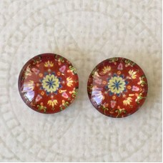 12mm Art Glass Backed Cabochons - Flower Mix 12 - Per Pair