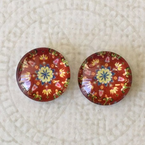 12mm Art Glass Backed Cabochons - Flower Mix 12 - Per Pair 12mm Art Glass Backed Cabochons - Flower Mix 12 - Per Pair