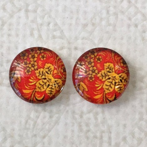 12mm Art Glass Backed Cabochons - Flower Mix 4 - Per Pair