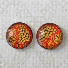 12mm Art Glass Backed Cabochons - Flower Mix 5 - Per Pair