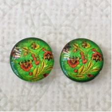 12mm Art Glass Backed Cabochons - Flower Mix 8 - Per Pair