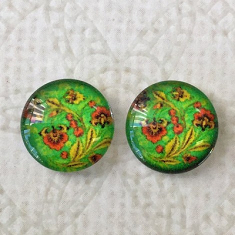 12mm Art Glass Backed Cabochons - Flower Mix 8 - Per Pair