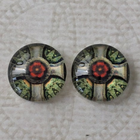 12mm Art Glass Backed Cabochons - Steampunk Series 10 - Per Pair