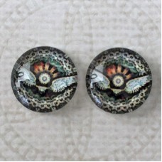12mm Art Glass Backed Cabochons - Steampunk Series 2 - Per Pair