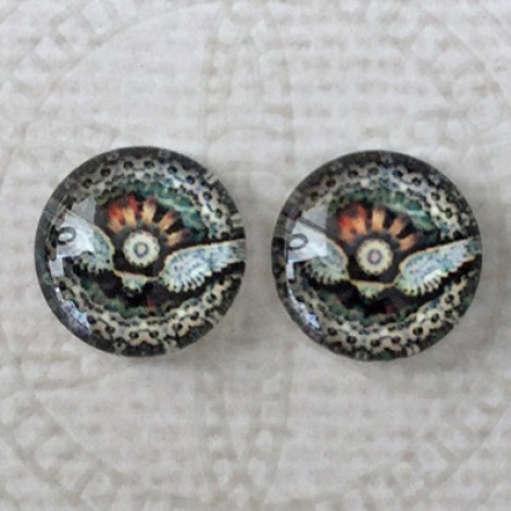12mm Art Glass Backed Cabochons - Steampunk Series 2 - Per Pair