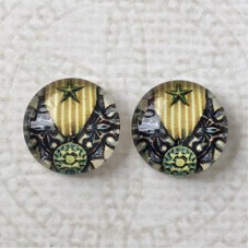 12mm Art Glass Backed Cabochons - Steampunk Series 6 - Per Pair