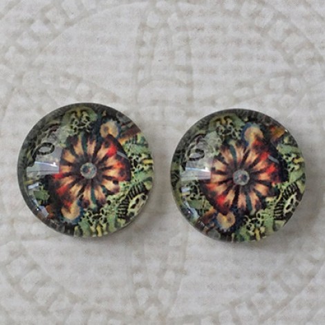 12mm Art Glass Backed Cabochons - Steampunk Series 9