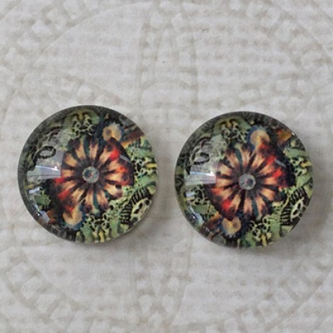 12mm Art Glass Backed Cabochons - Steampunk Series 9 - Per Pair 12mm Art Glass Backed Cabochons - Steampunk Series 9 - Per Pair