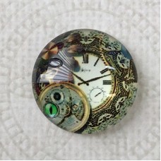 20mm Art Glass Round Cabochons - Steampunk Design 4 - Each