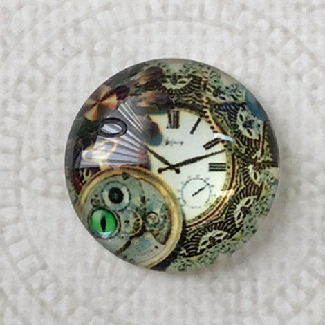 20mm Art Glass Round Cabochons - Steampunk Design 4 - Each 20mm Art Glass Round Cabochons - Steampunk Design 4 - Each