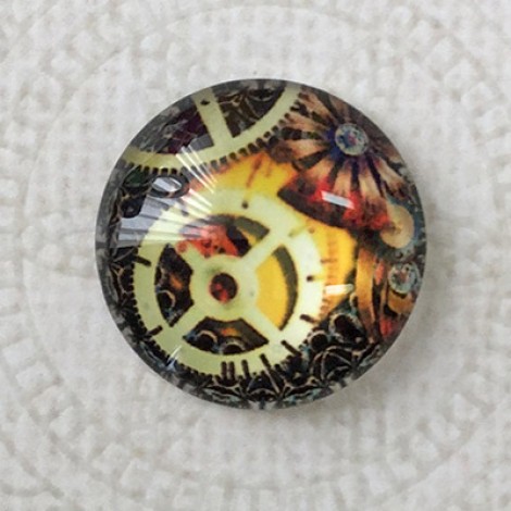 20mm Art Glass Round Cabochons - Steampunk Design 7 - Each 20mm Art Glass Round Cabochons - Steampunk Design 7 - Each