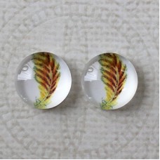 12mm Art Glass Backed Cabochons - Feathers 3- Per Pair