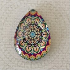 18x25mm Art Glass Backed Teardrop Cabochons - Mandala 3 - Each