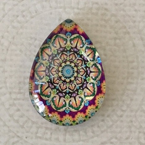 18x25mm Art Glass Backed Teardrop Cabochons - Mandala 3 - Each 18x25mm Art Glass Backed Teardrop Cabochons - Mandala 3 - Each