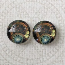 12mm Art Glass Backed Cabochons - Steampunk Machine - Per Pair