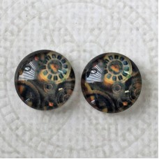 12mm Art Glass Backed Cabochons - Steampunk Machine 3 - Per Pair