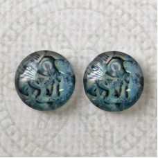 12mm Art Glass Backed Cabochons - Steampunk Bicycle - Per Pair