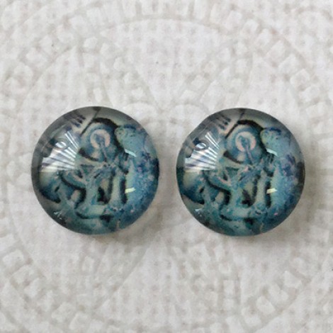 12mm Art Glass Backed Cabochons - Steampunk Bicycle - Per Pair 12mm Art Glass Backed Cabochons - Steampunk Bicycle - Per Pair