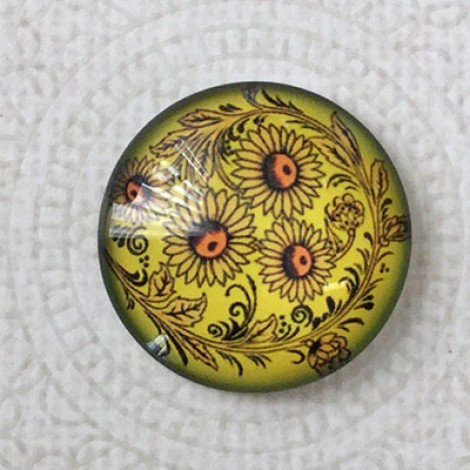 25mm Art Glass Backed Cabochons - Sunflower Series 8 - Each 25mm Art Glass Backed Cabochons - Sunflower Series 8 - Each