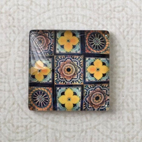 25mm Art Glass Backed Square Cabochons - Tapestry 1