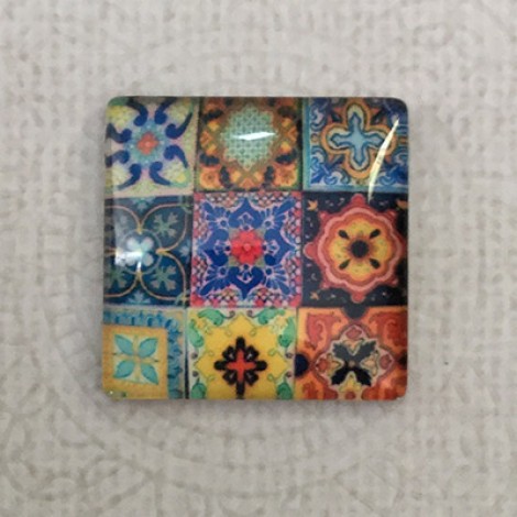 25mm Art Glass Backed Square Cabochons - Tapestry 3