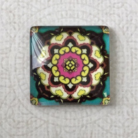 25mm Art Glass Backed Square Cabochons - Tapestry 7